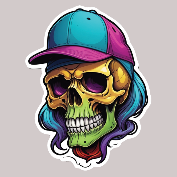 skull, trucker hat,get sticky,miami,sticker,vinyl